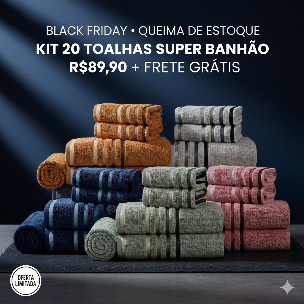 🔥 BLACK FRIDAY – Kit 20 Toalhas Fio Egípcio 100% Algodão